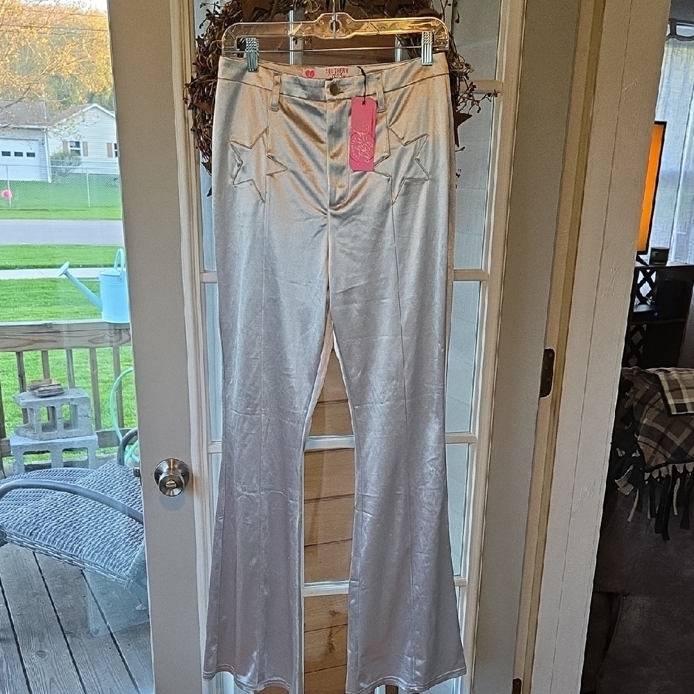Silver Flared Pants with Star Details